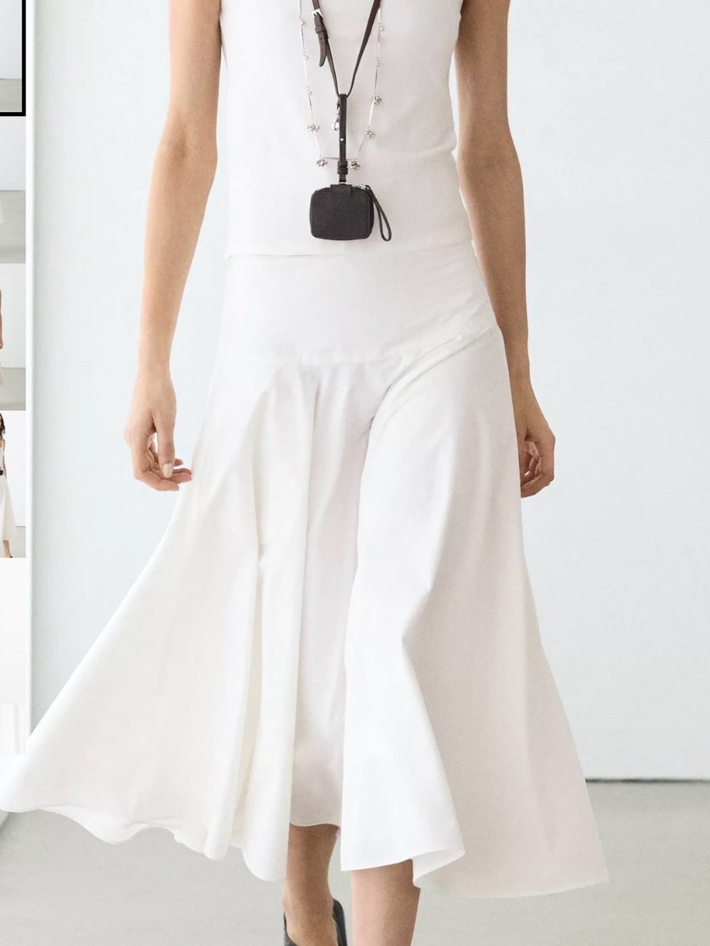 Massimo Dutti white cotton midi skirt